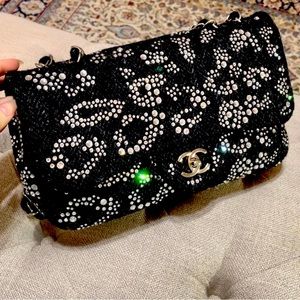 💎💎💎Chanel Black Tweed Swarovsky Crystal Flap Bag